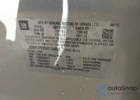 2014 Chevrolet Equinox 1Lt from USA, damaged, VIN 2GNFLFE39E6104922